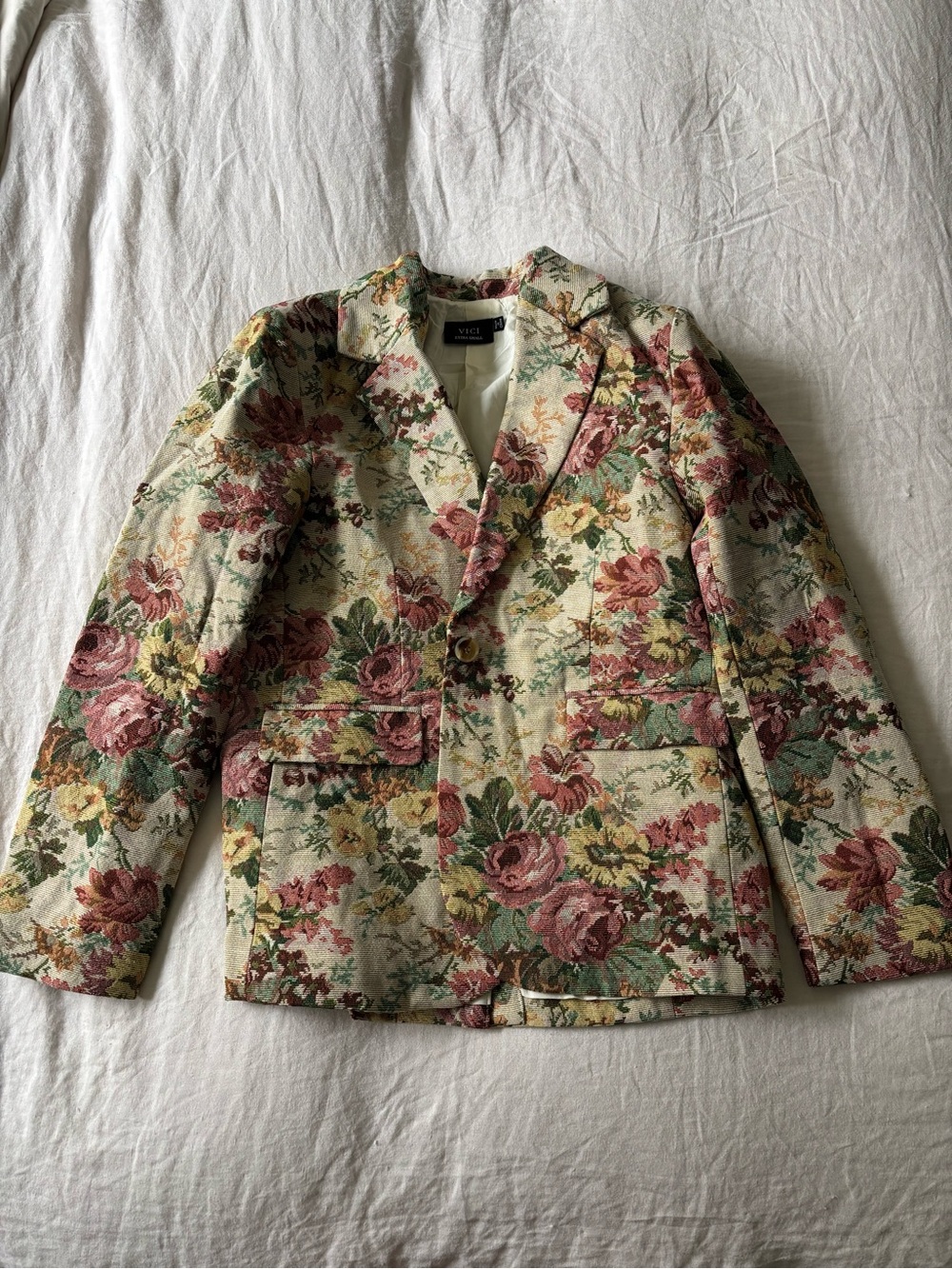 Vici Floral Tapestry Blazer - Cream, Pink & Green